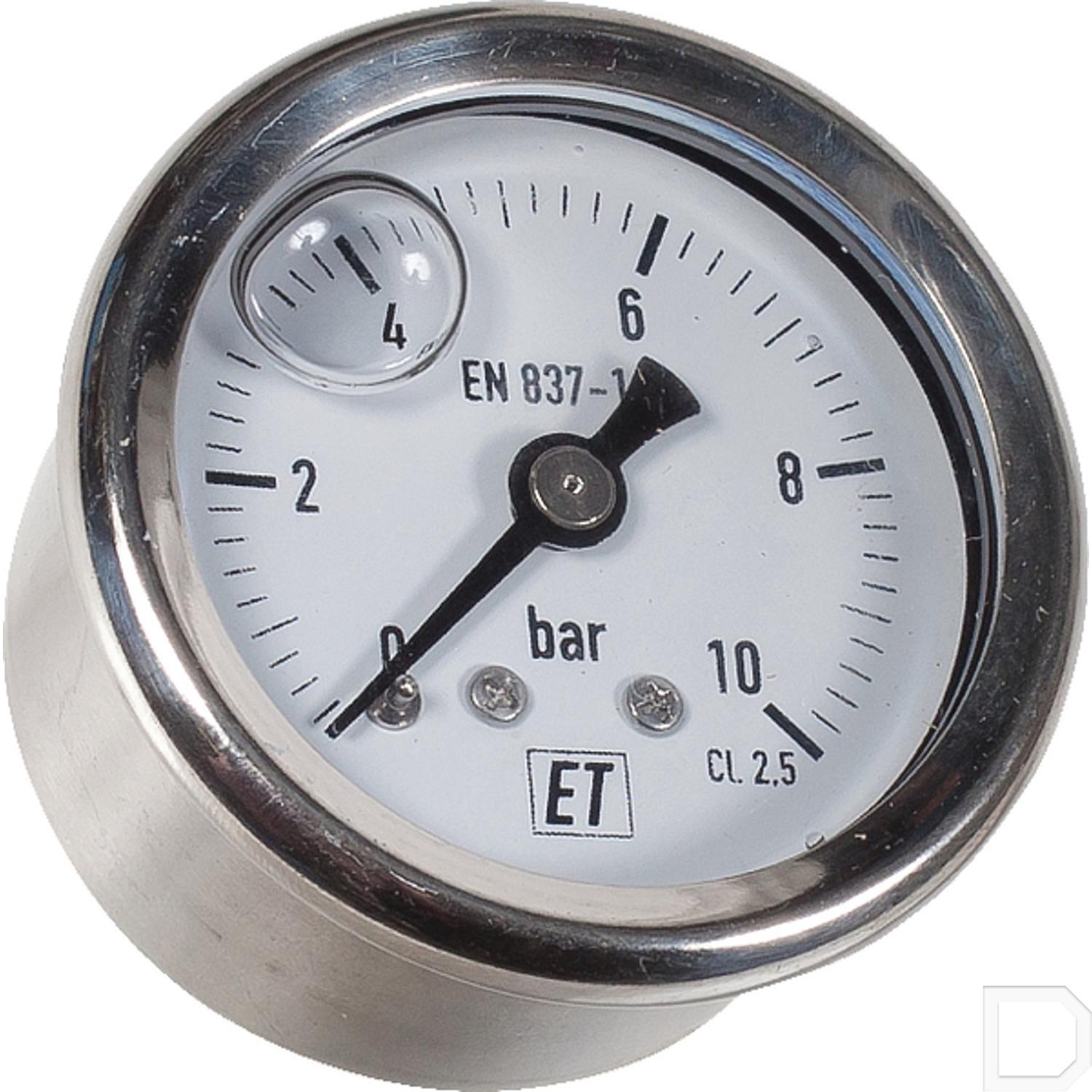Manometer Ø 40mm 010bar 1/8" achteraansluiting glycerine RVS
