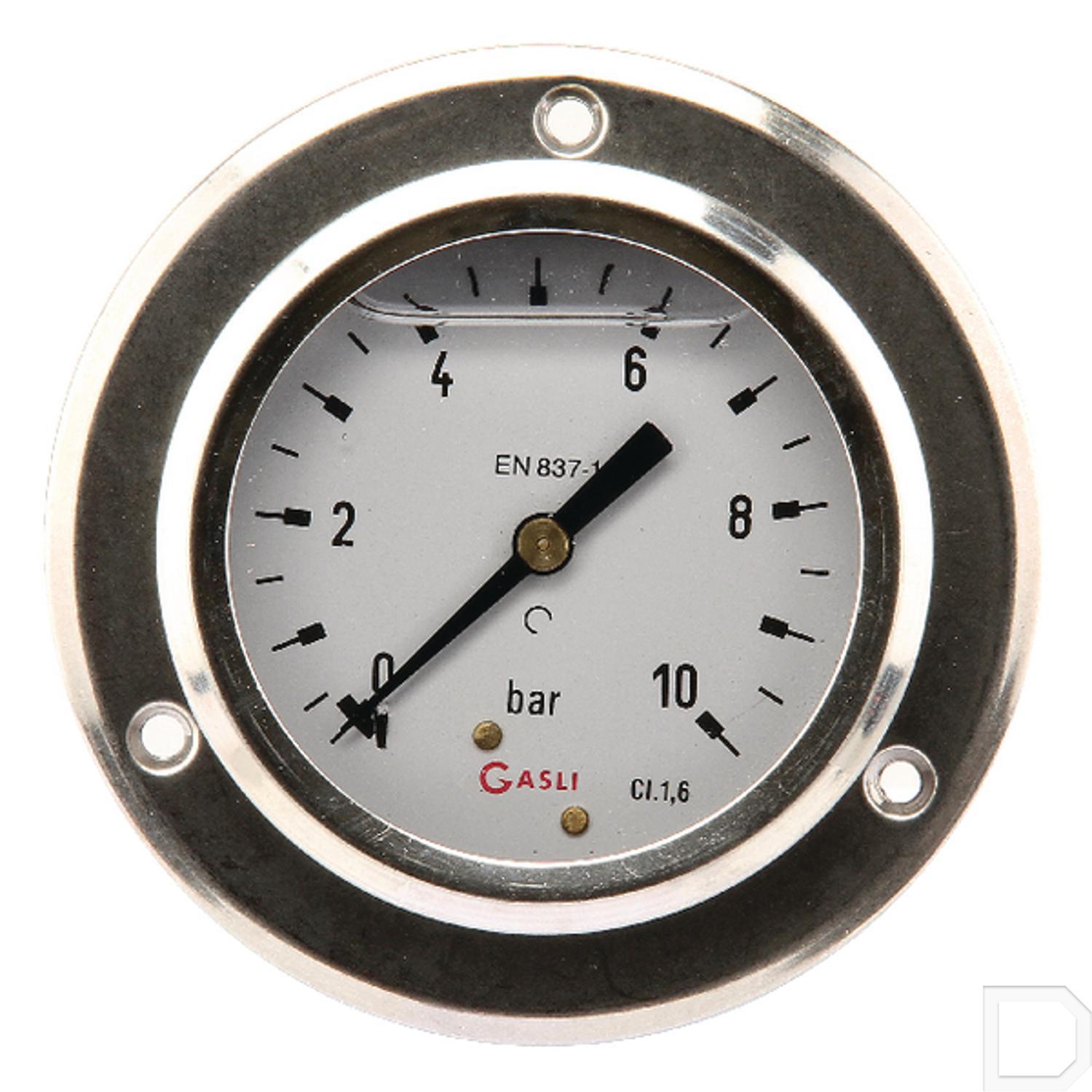 Manometer Ø 63mm 010bar 1/4" inbouw RVS Manometers paneelinbouw