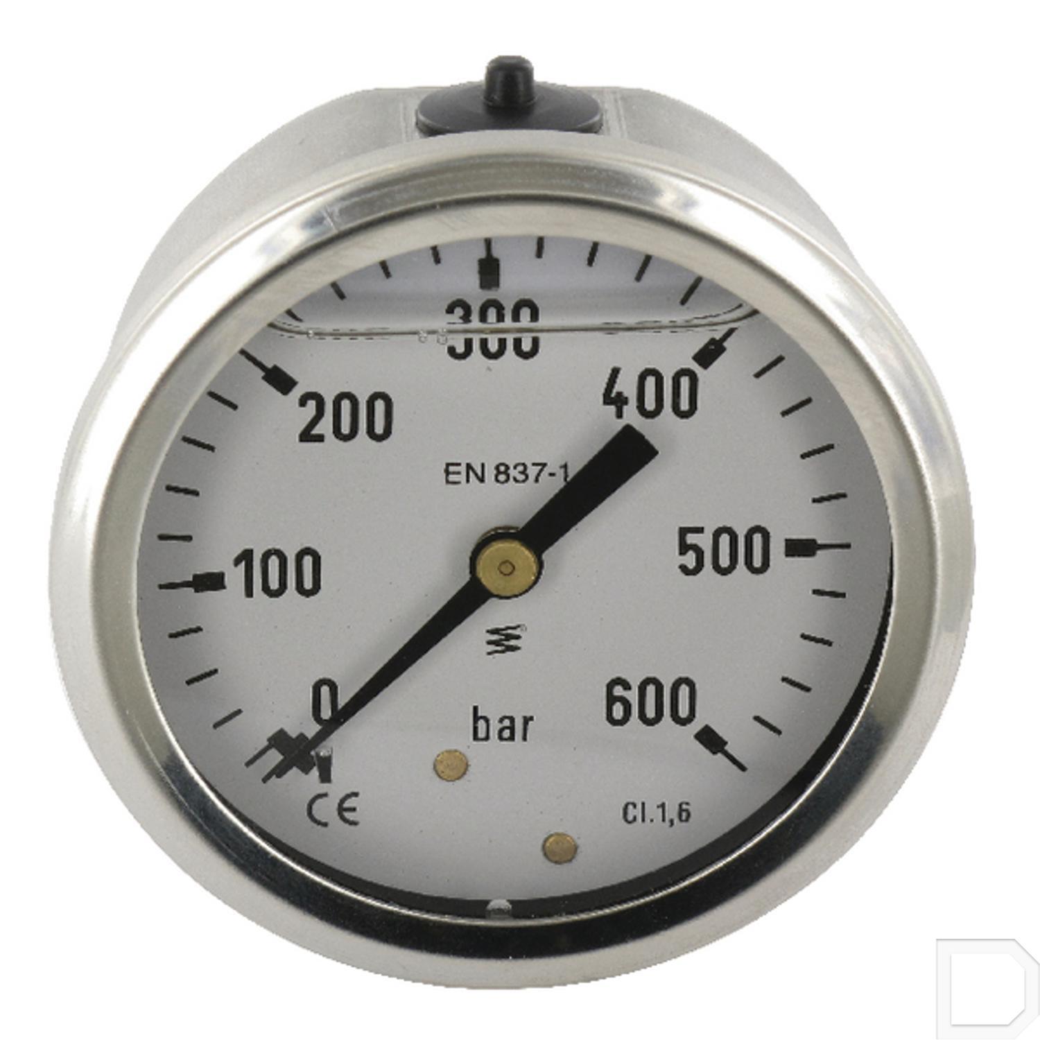 Manometer Ø 63mm 0600bar 1/4" achteraansluiting glycerine RVS